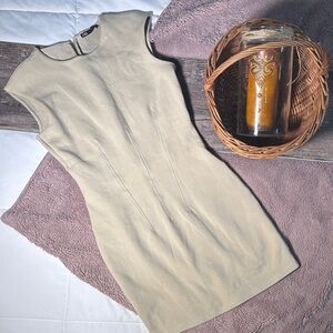 Zara Beige Cap-Sleeve Mini Dress